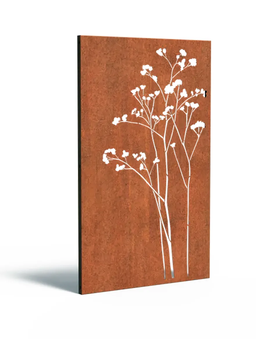 Palissade en acier Corten avec un motif de petites fleurs